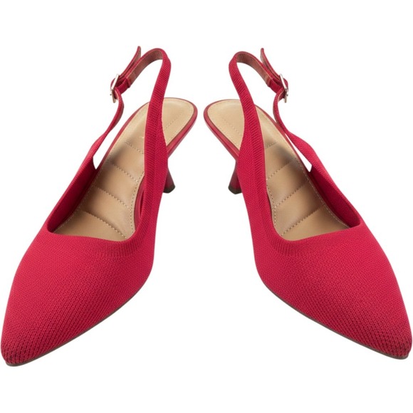 Kelly & Katie Shoes - Kelly & Katie Zaria Red Knit Slingback Kitten Heel Pumps Womens 8M 200747104